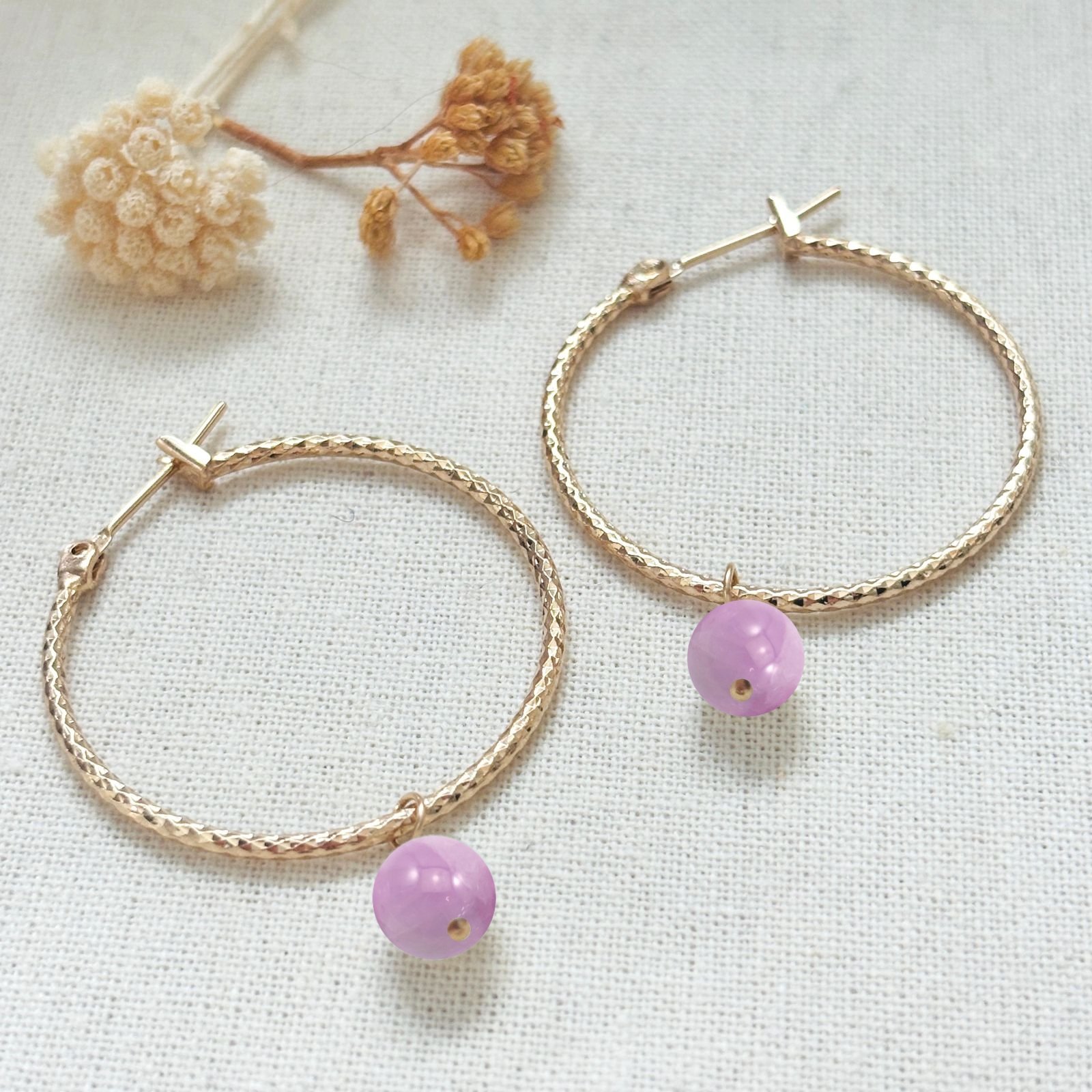 Boucles créoles mayana Lea pierre naturelle kunzite