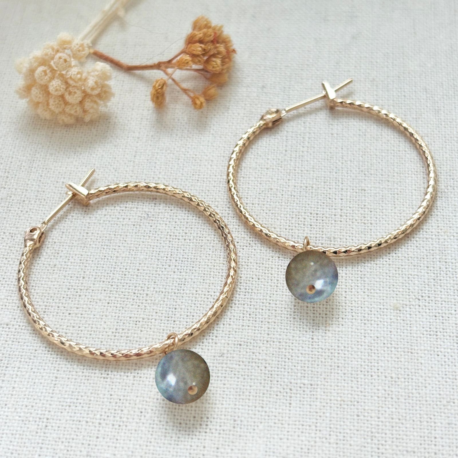 Boucles créoles mayana Lea pierre naturelle labradorite