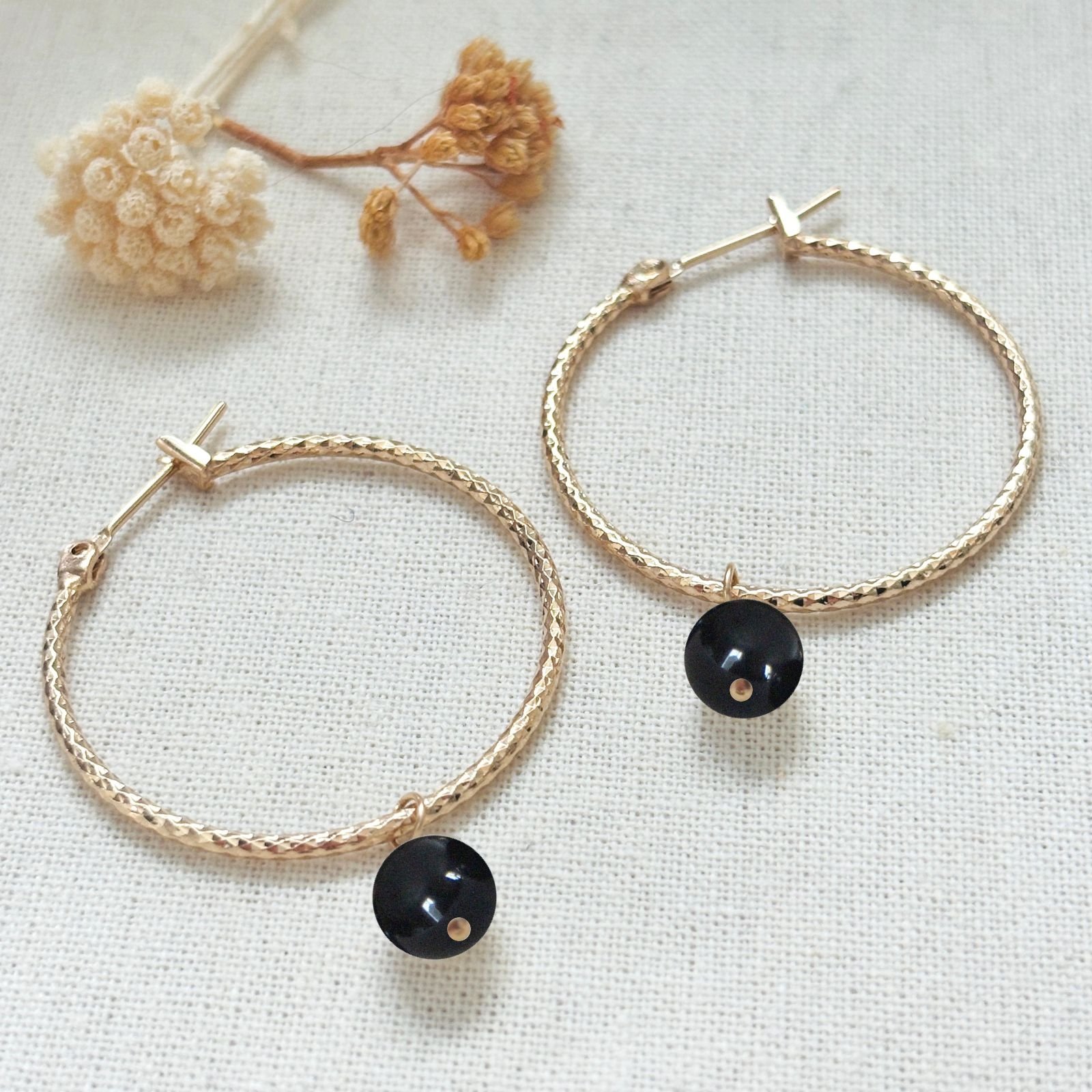 Boucles créoles mayana Lea pierre naturelle obsidienne