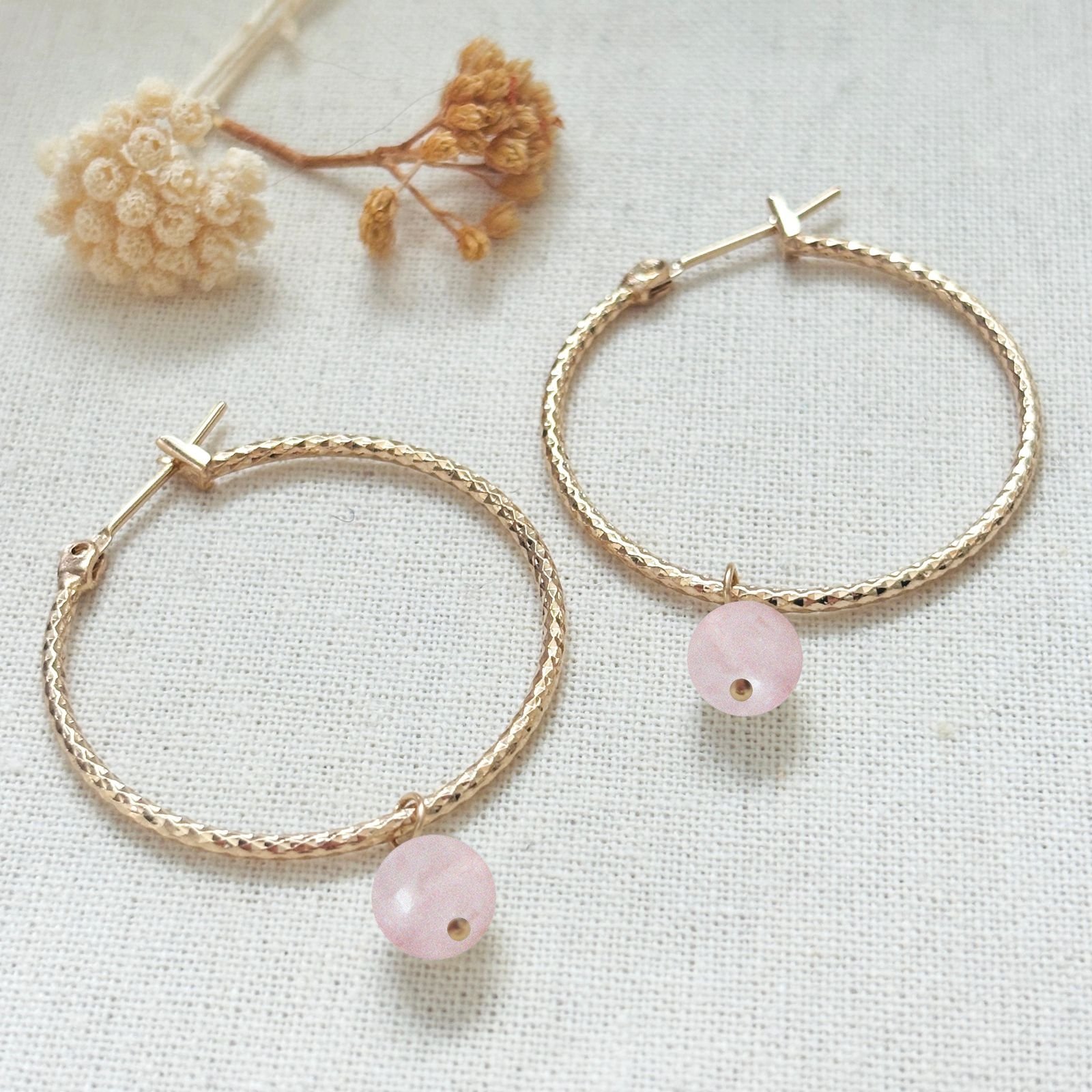 Boucles créoles mayana Lea pierre naturelle quartz rose