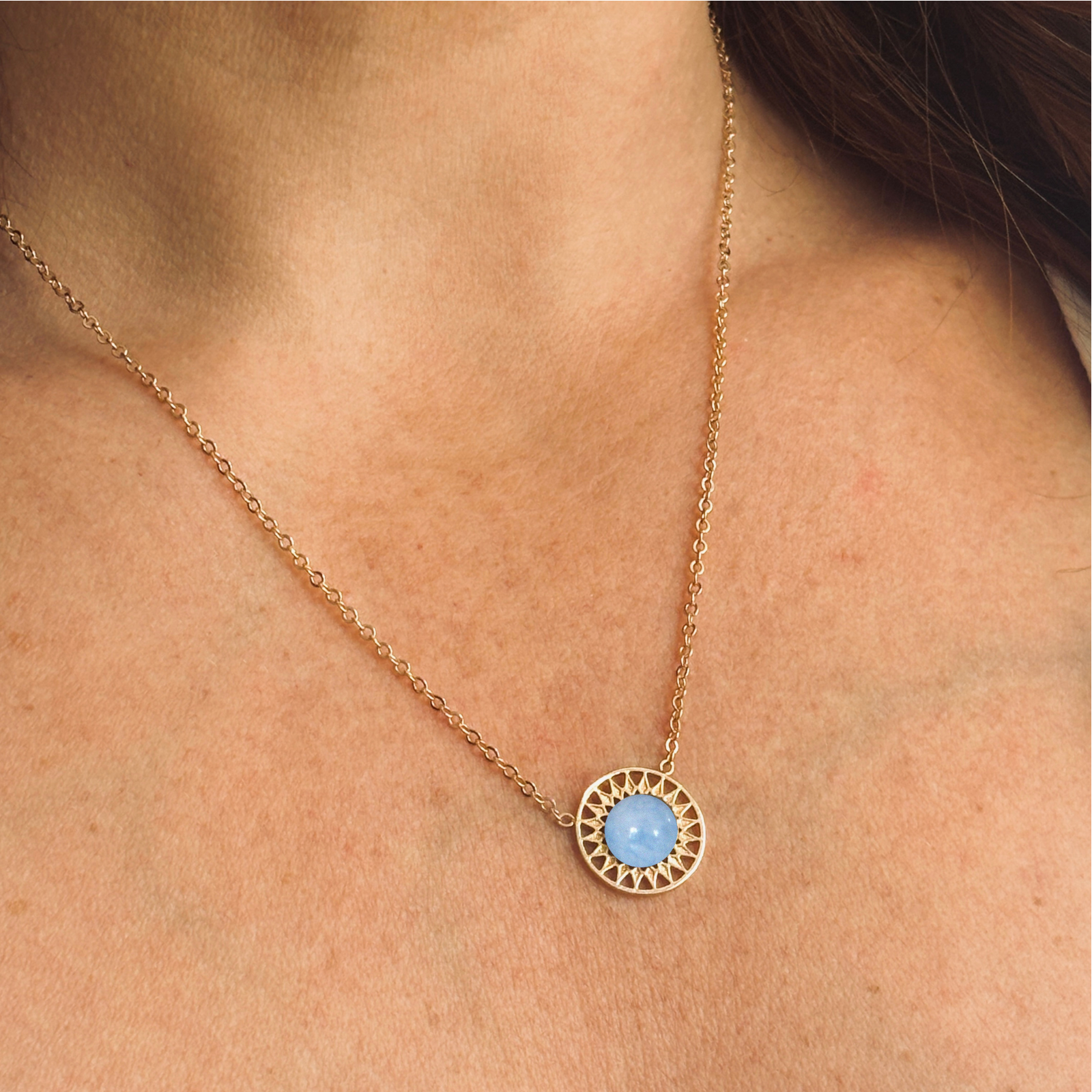 Collier Léonie Pierre naturelle Aigue marine Plaqué or