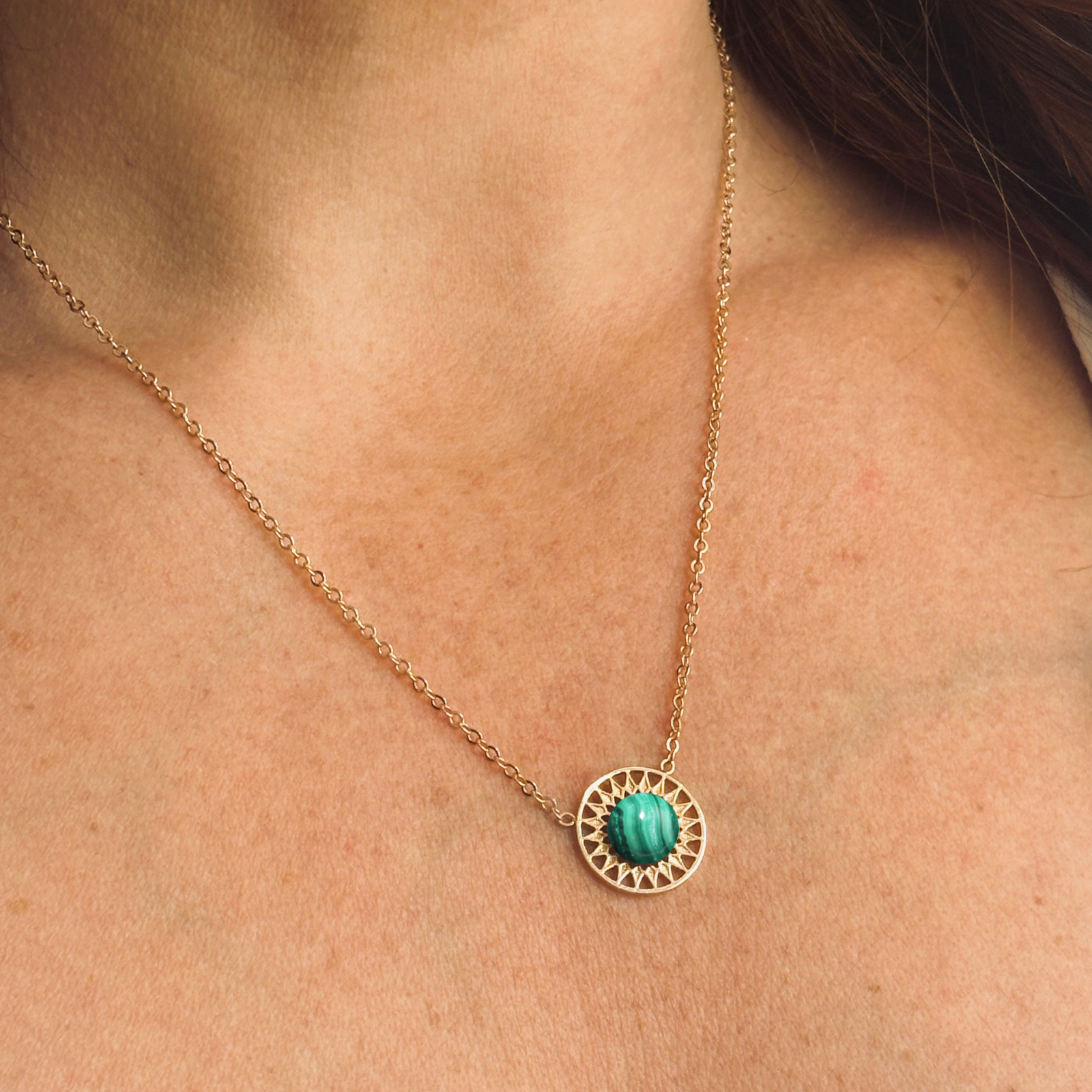 Collier Léonie Pierre naturelle Malachite Plaqué or