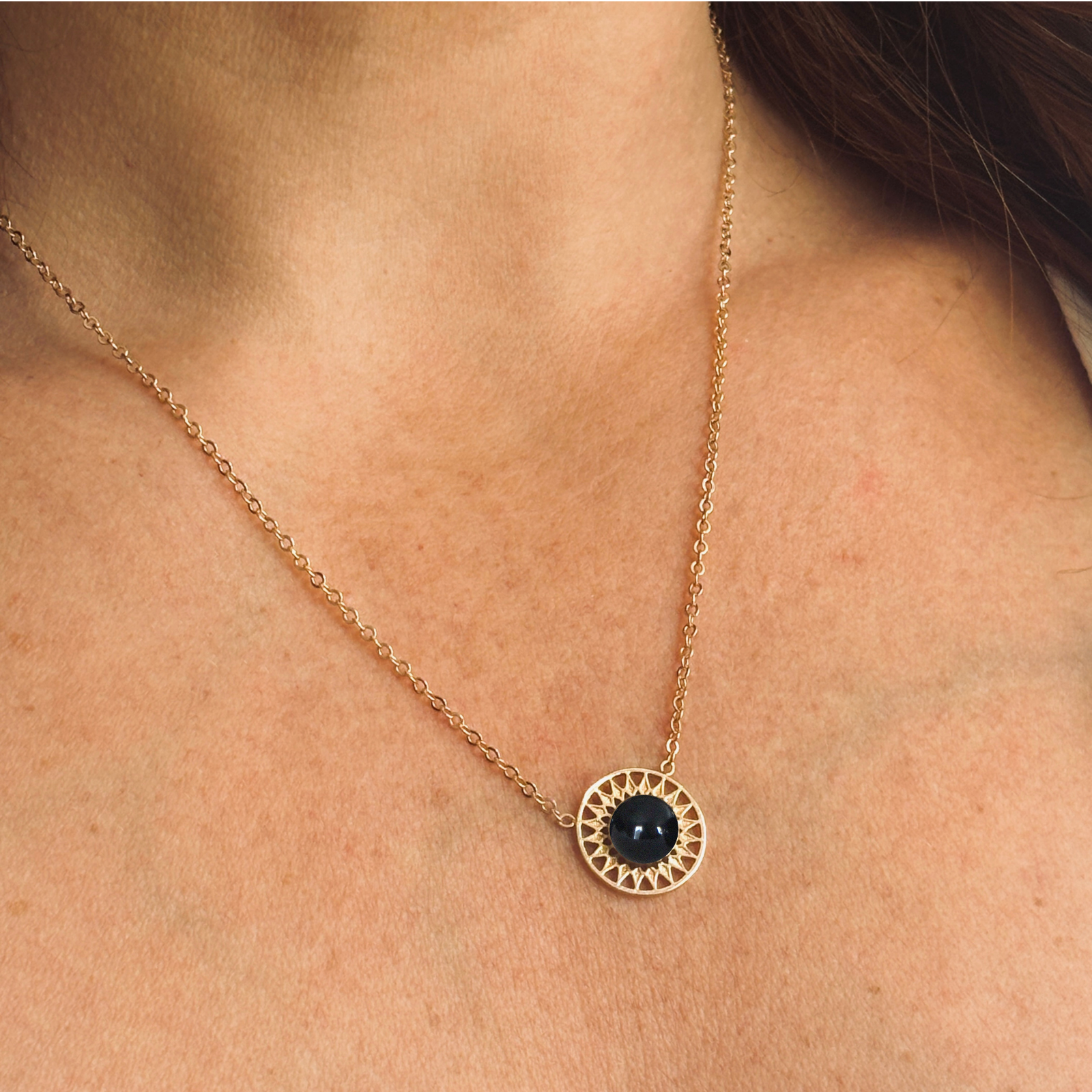 Collier Léonie Pierre naturelle Obsidienne Plaqué or