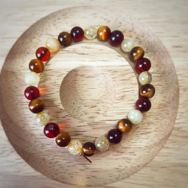 bracelet ambre cerise citrine oeil de tigre