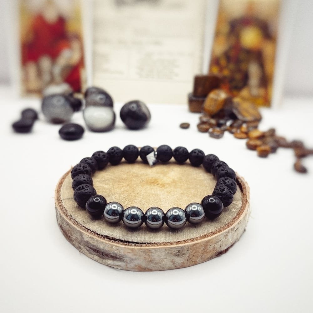 Bracelet pierre de lave, obsidienne & hématite - Hector - Mayana